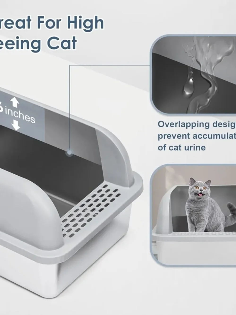 2 Pack XL Stainless Steel Cat Litter Box High Wall Enclosed Pan With Lid